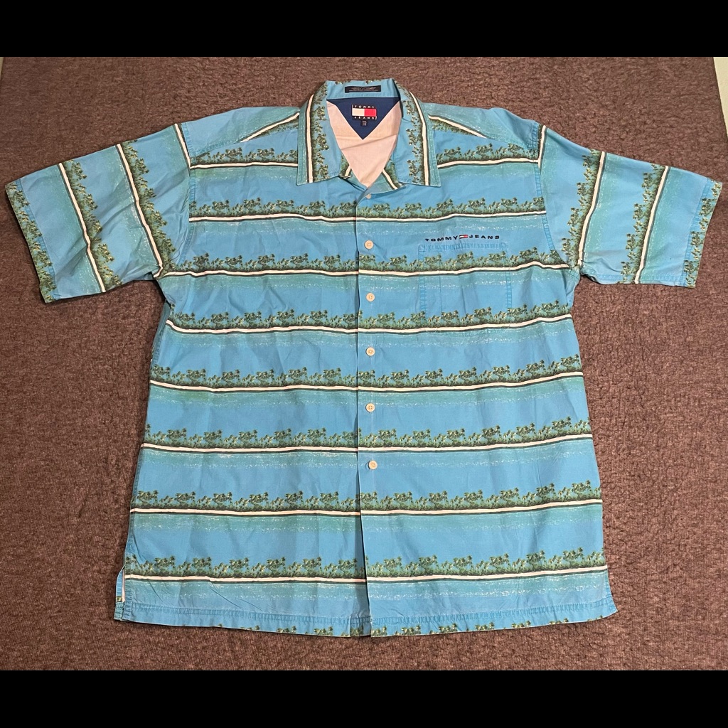 Tommy Hilfiger Button Up Shirt All Over Palm Trees Hawaiian Print Men's Xxl